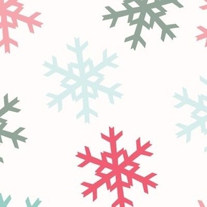 Snowflakes Falling in Pastel Pinks and Greens