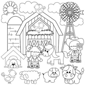 Farm Animals Line Art Drawing Coloring