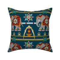 Elephant Cross Stitch Aesthetic Indian Desi Diwali Festival Pattern