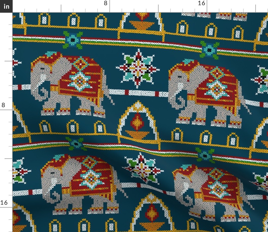 Elephant Cross Stitch Aesthetic Indian Desi Diwali Festival Pattern
