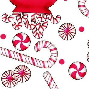 Peppermint and Candy Canes on White Extra Large