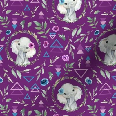 small scale geo elephant floral purple