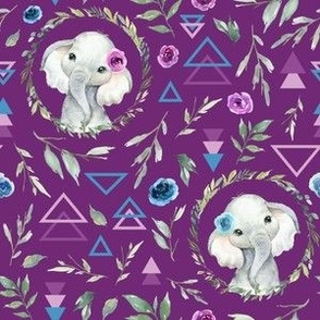 small scale geo elephant floral purple