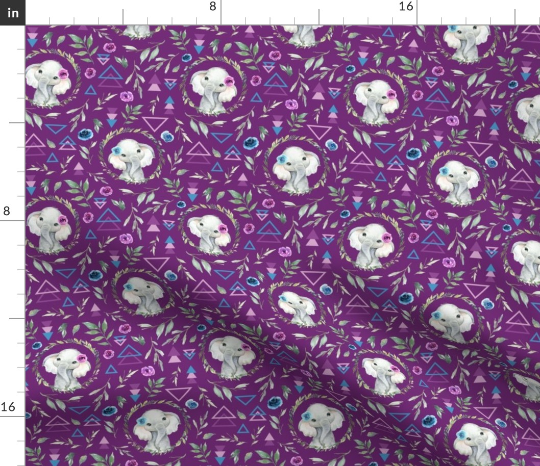 small scale geo elephant floral purple