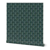 Mushroom forest damask wallpaper dark Teal and Gold Tiny scale 