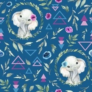 small scale geo elephant floral navy