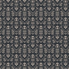 Mushroom forest damask wallpaper dark blue tiny scale