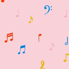 Music notes on light pink - large 