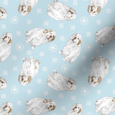 Tiny Clumber Spaniels - winter snowflakes