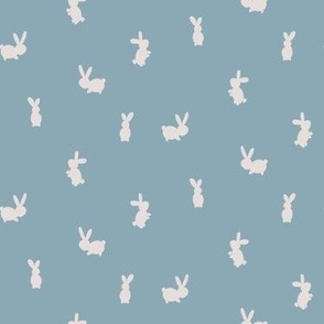 Cute Bunnies on Blue - Ditsy Small Scale on Solid Blue Background