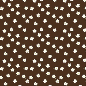 Simple floral - white on dark brown - medium