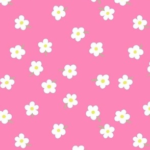 Simple floral - white on bright pink - medium - bright happy nursery decor/baby blanket/kids clothing 