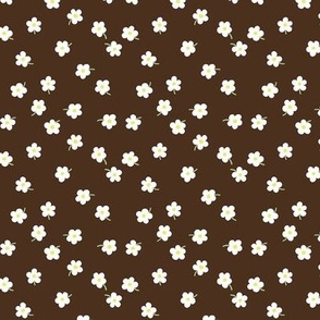 Simple floral - white on dark brown - small