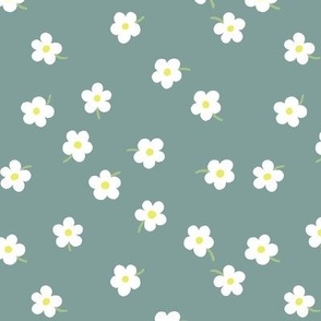 Simple floral - white on light gray green - medium