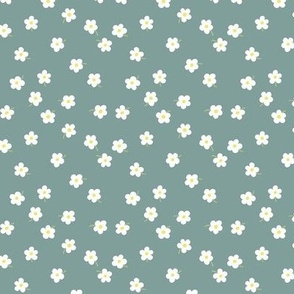 Simple floral - white on light gray green - small