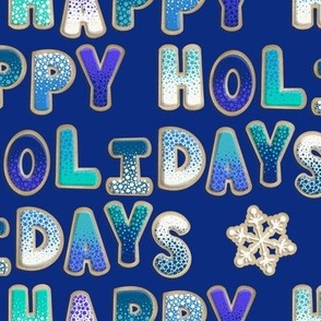 Happy Holidays Sugar Cookies on Bold Blue