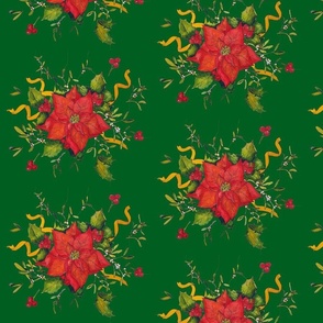 Red Poinsettia on Green MINI