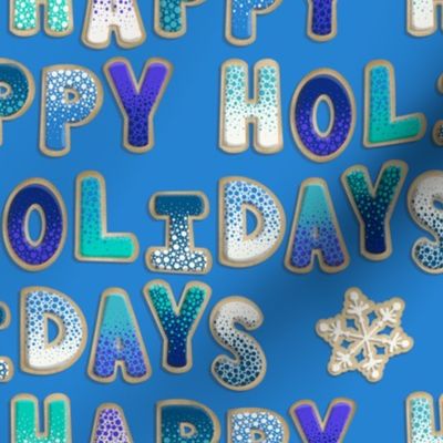Happy Holidays Sugar Cookies on Bright Blue