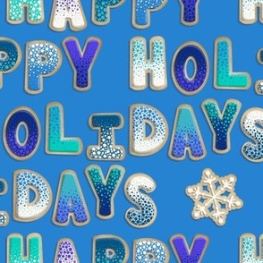 Happy Holidays Sugar Cookies on Bright Blue