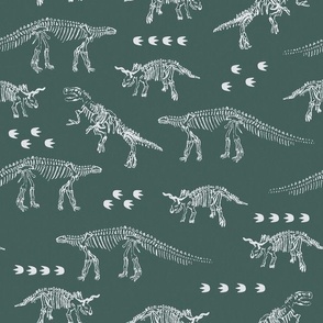 Hand Drawn Dinosaur Skeletons Sage Green Medium