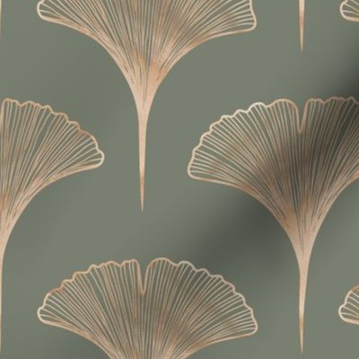 Cool Sage |  Ginkgo faux gold rose leaves on  muted middle green | sage and gold | large