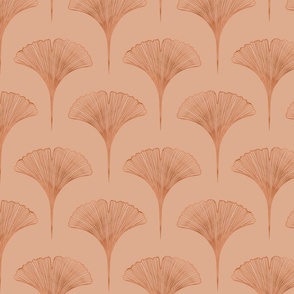 Ginkgo copper faux gold/bronze leaves on light neutral terracotta | pink beige wallpaper | large