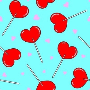 Lollipops red aqua pink hearts