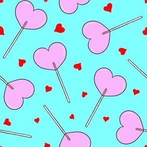 Lollipops pink aqua Red Hearts