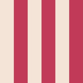 Viva Magenta Pantone Color of the Year 2023 + Cream white / light  fair beige broad vertical stripes for home decor and wallpaper | Stripes ca 3 inch