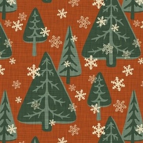 Snowy Trees - Red - Linen Texture  ( Simple Christmas Collection )