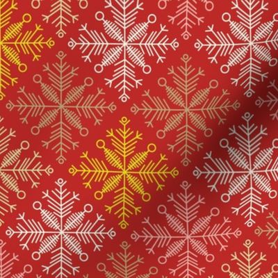 Winter knit style snowflakes | poppy red, gold, citrine, pale yellow, pink, cream white | diagonal Christmas checkered | tonal check