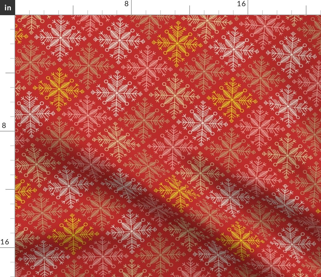 Winter knit style snowflakes | poppy red, gold, citrine, pale yellow, pink, cream white | diagonal Christmas checkered | tonal check