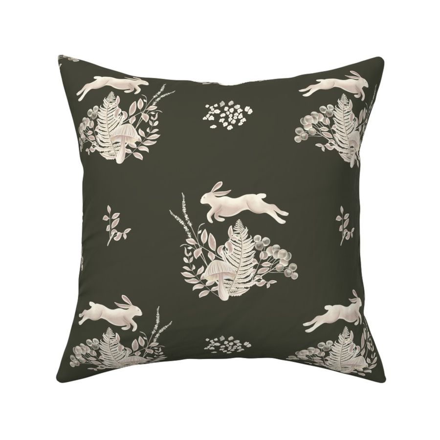 Leaping Hare in Dark Evergreen and Off White Beige