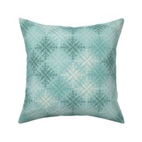 Winter knit style snowflakes | blue, green, teal, cream, pale teal | diagonal checkered | tonal check