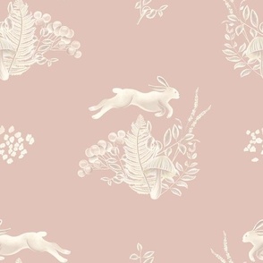 Leaping Woodland Hare in Pink and Beige Cream