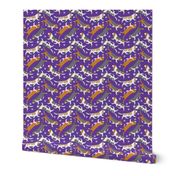 Trotting Basset hounds and paw prints - purple