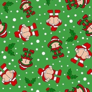 Medium Scale Cheeky Santa and Rude Elf Sarcastic Christmas Humor on Green