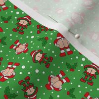 Small Scale Cheeky Santa and Rude Elf Sarcastic Christmas Humor on Green
