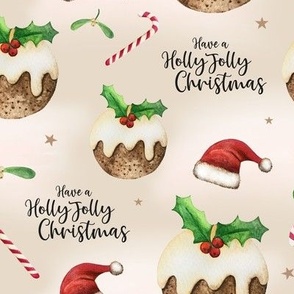 Holly Jolly Christmas Puddings Beige