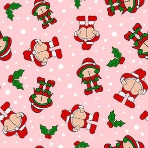 Medium Scale Cheeky Santa and Rude Elf Sarcastic Christmas Humor on Pink