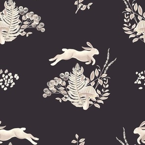Leaping Woodland Hare Animal Print in Dark Plum / Ecru