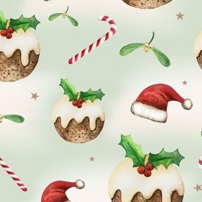 Christmas Puddings Sage Green