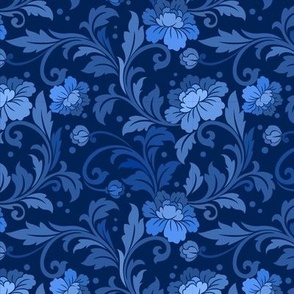 Ornate Blue Flower Damask