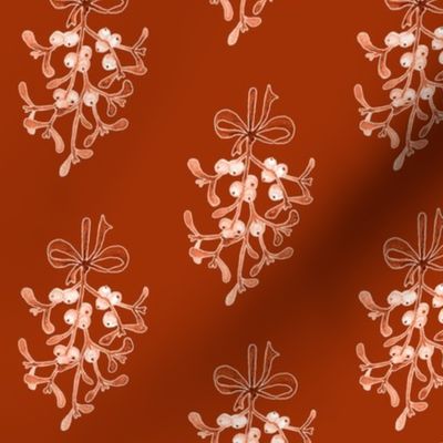 Festive Mistletoe on Burnt Orange  - Medium Scale