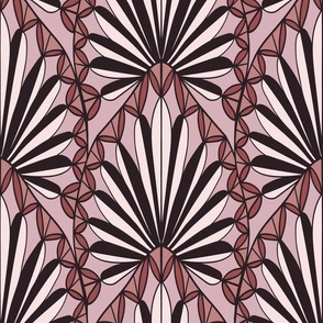 Art Deco Palm Fan Burgundy & Pink large scale