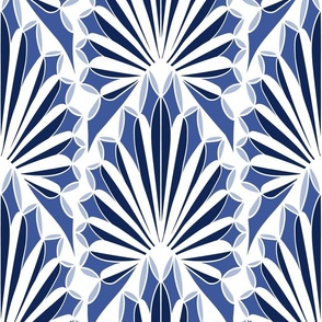 Art Deco Palm Fan White & Blue large scale