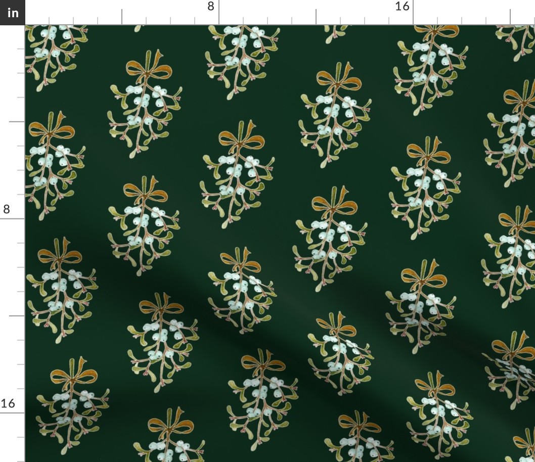 Festive Mistletoe on Dark Green - Large Scale