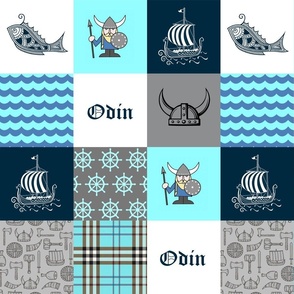 ODIN Viking Boy Nautical Patchwork | Teal, Navy, Gray, Plaid | 4x3 4.5”SQ
