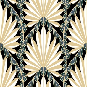 Art Deco Palm Fan Gold, Green & Black large scale