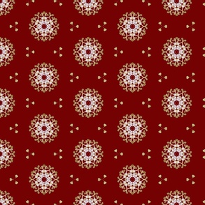 Festive Mistletoe Snowflakes on Red - Medium Scale